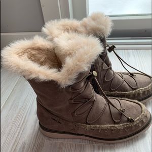 GEOX Respira Womens Taupe Suede Fur Lined Boots